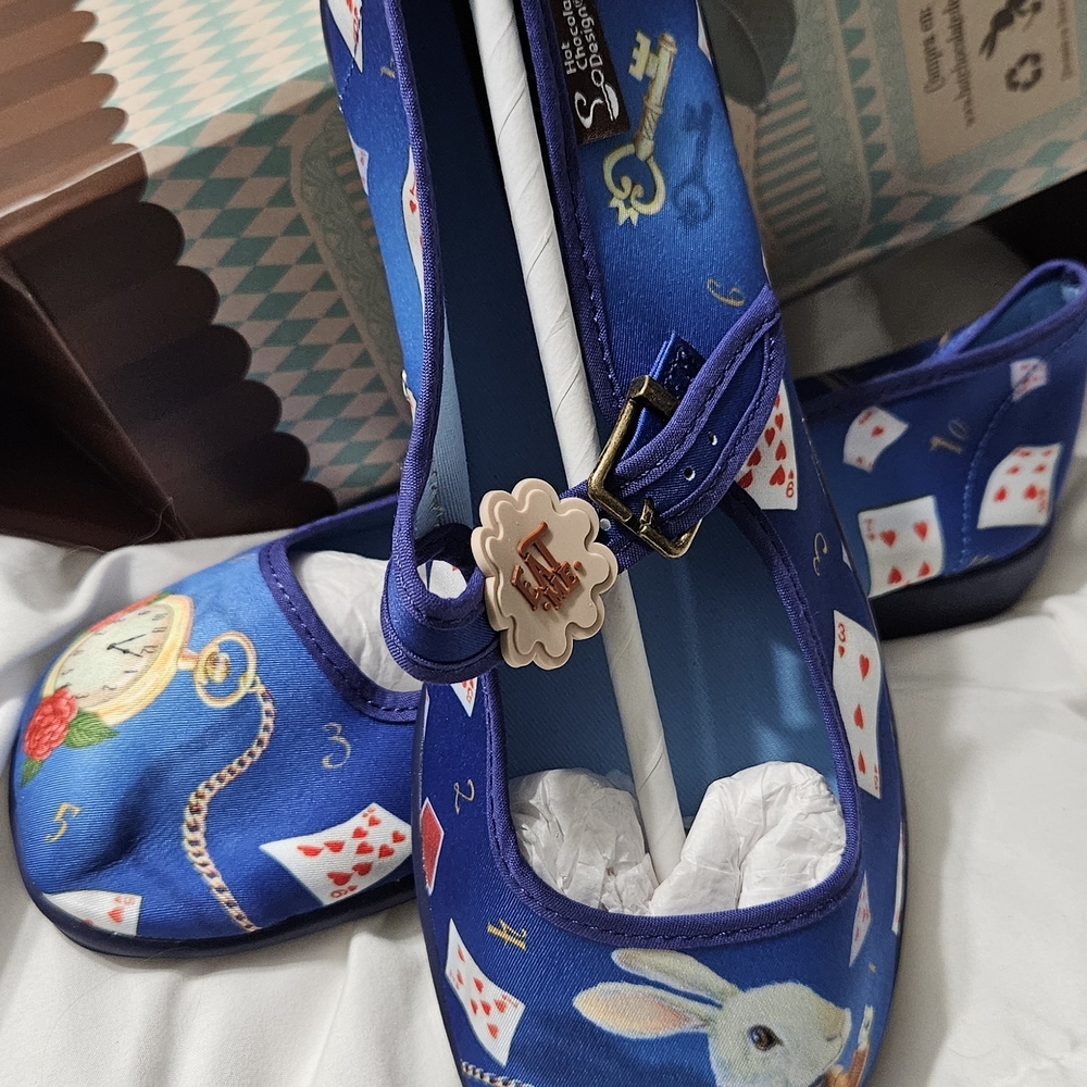 Blue Mary Jane Shoes with Wonderland Theme